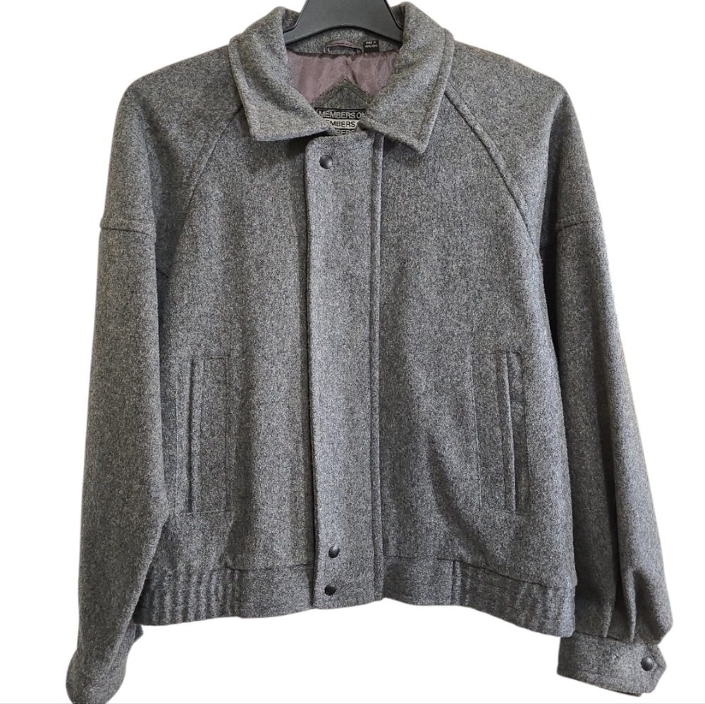 Members Only Wool Bomber Jacket 46 Gray Zip Front With Snaps XL Lined